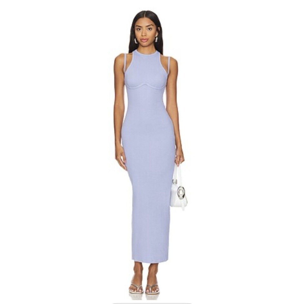 Fleur du Mal Dress Strappy Stretch Rib Knit Racer Tank Maxi Sleek Bodycon Sexy